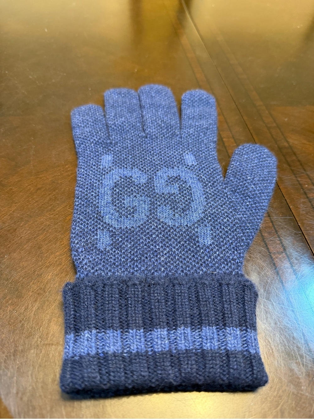 New Authentic Gucci GG Logo Cashmere Gloves Blue Size L - Picture 8 of 15